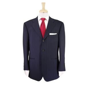 Ermenegildo Zegna Fabric Custom Tailored Black Pinstripe Bespoke Suit 42S